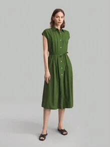 Ontre 2025秋冬女装办公室教师商务休闲复古风格衬衫连衣裙