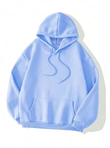 INAWLY Women Drawstring Kangaroo Pocket Print Back Hooded Sweatshirt THE SAME GOD THAT CREATED THE SUNSETS CREATED YOU - Baby Blue - View 2