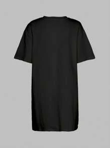 Slaydiva Đầm Croptop Cổ Tròn Tay Ngắn Dáng Rộng Thoải Mái, Phù Hợp Cho Mùa Hè - màu đen - Xem 4