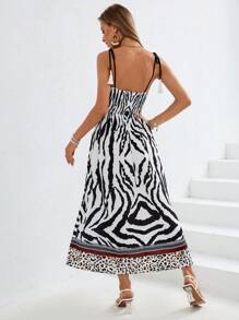 SHEIN VCAY Women's Printed Jacquard Spaghetti Strap Vacation Dress For Summer - Black and White - View 2