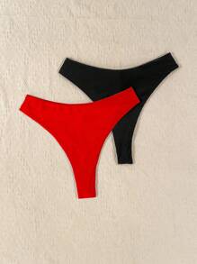 SHEIN Swim Curve Plus Size Summer Beach Solid Color Ruched Bikini Bottom - Red - View 2