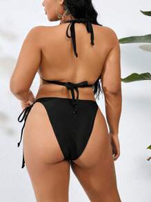 Swim Vcay Conjunto de bikini sencillo diario de talla grande de 3 piezas con unicolor, para playa o verano - Negro - Ver 2