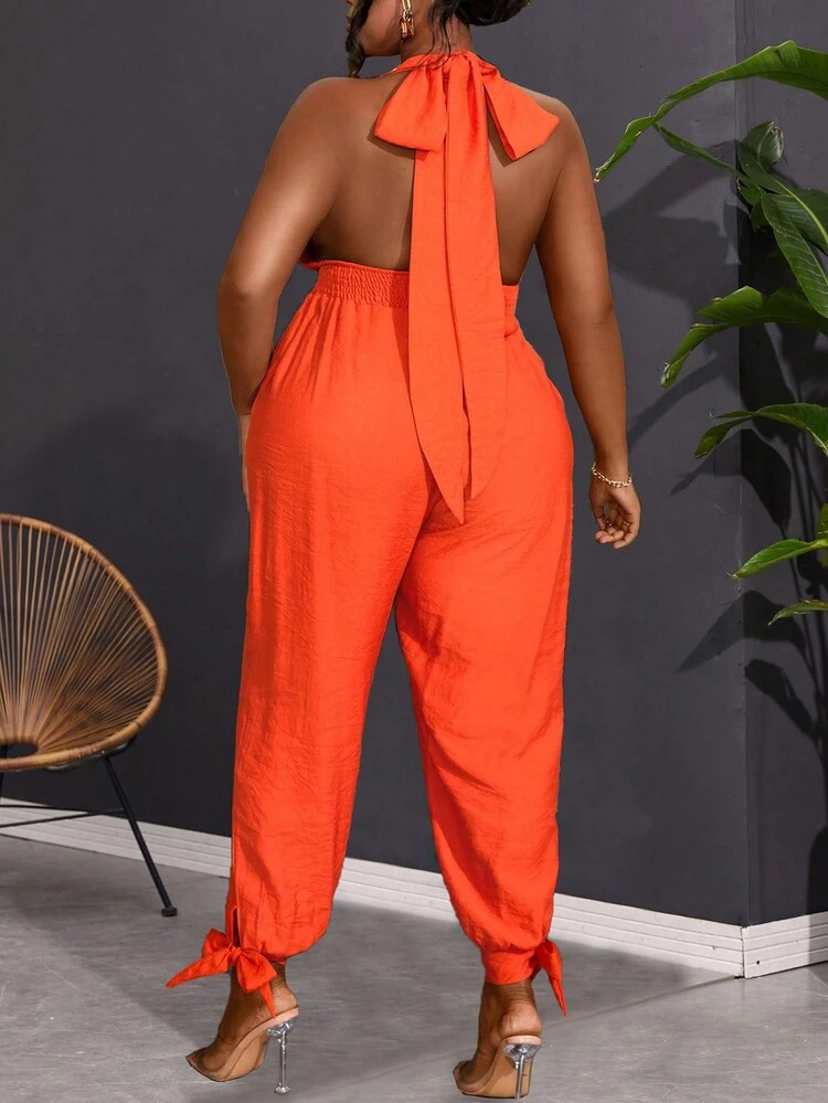 Plus Size Women's Fashion Solid Color Jumpsuit With Suspenders