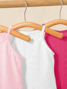 SHEIN Bộ 3 áo ba lỗ họa tiết hình học màu trơn đơn giản dành cho bé gái - Màu Hồng Tươi - Xem 3