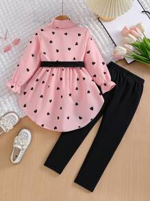 SHEIN Vintaside Kids Conjunto de top e leggings com cinto elegante para a primavera e outono de jovem garota, 2 peças