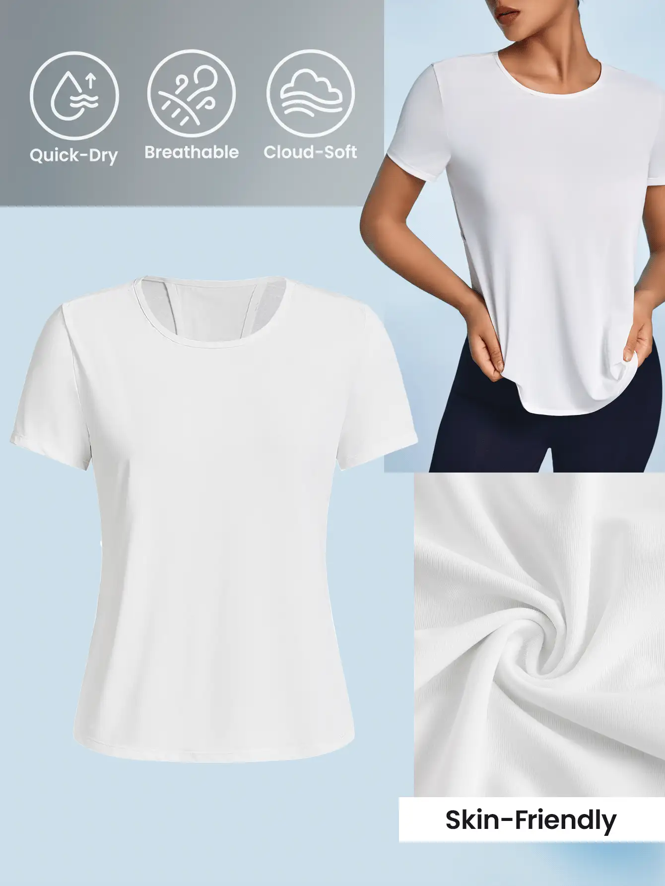 SHEIN Sports Women's Plain And Simple Daily Short Sleeve Sport T-Shirt - White - View 2