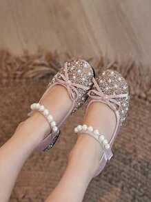 Nuevos zapatos de princesa para niñas de primavera y otoño, zapatos de actuación para bebé, uso formal para jardín de infantes con lazo de perla - Rosa - Ver 5