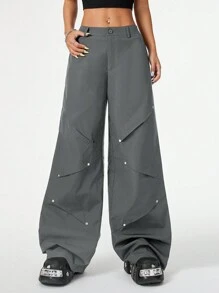 Coolane Women's Stylish Pleated Studded Wide Leg Work Pants