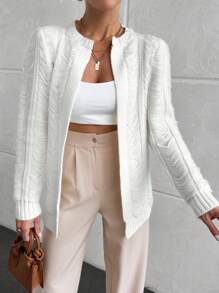 EURMUSE Elegant Long Sleeve Texture Pattern Detailed Cardigan - White - View 3