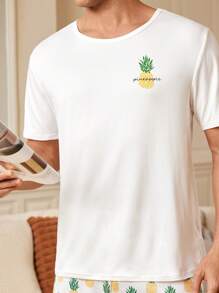FamilyFrolics Pineapple Printed Men's Casual Pajama Set White Set - White - View 3