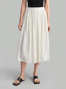 Ontre Falda casual para mujer de unicolor y sencillo - Blanco - Ver 4