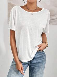 SHEIN Essnce Women's Summer Casual Backless Twisted Knot T-Shirt - White - View 3