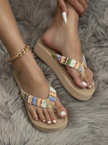 Women's Rainbow Strap Thick Bottom Wedge Sandals