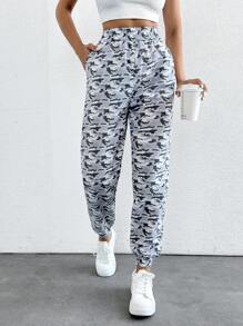 EURMUSE Camo Print Slant Pocket Sweatpants - Grey - View 5