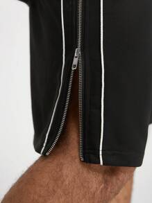 Manfinity VCAY Men's Loose Knitted Shorts With Double Side Zipper, Hip-Hop Style, For Summer