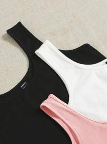 Comfortcana 3pcs/Set Light Pink U-Neck Sleeveless Casual Summer Versatile Knit Tank Top - Baby Pink - View 4