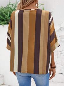 EMERY ROSE Women's Printed V-Neck Summer Shirt Casual Women Shirts - Khaki - View 2