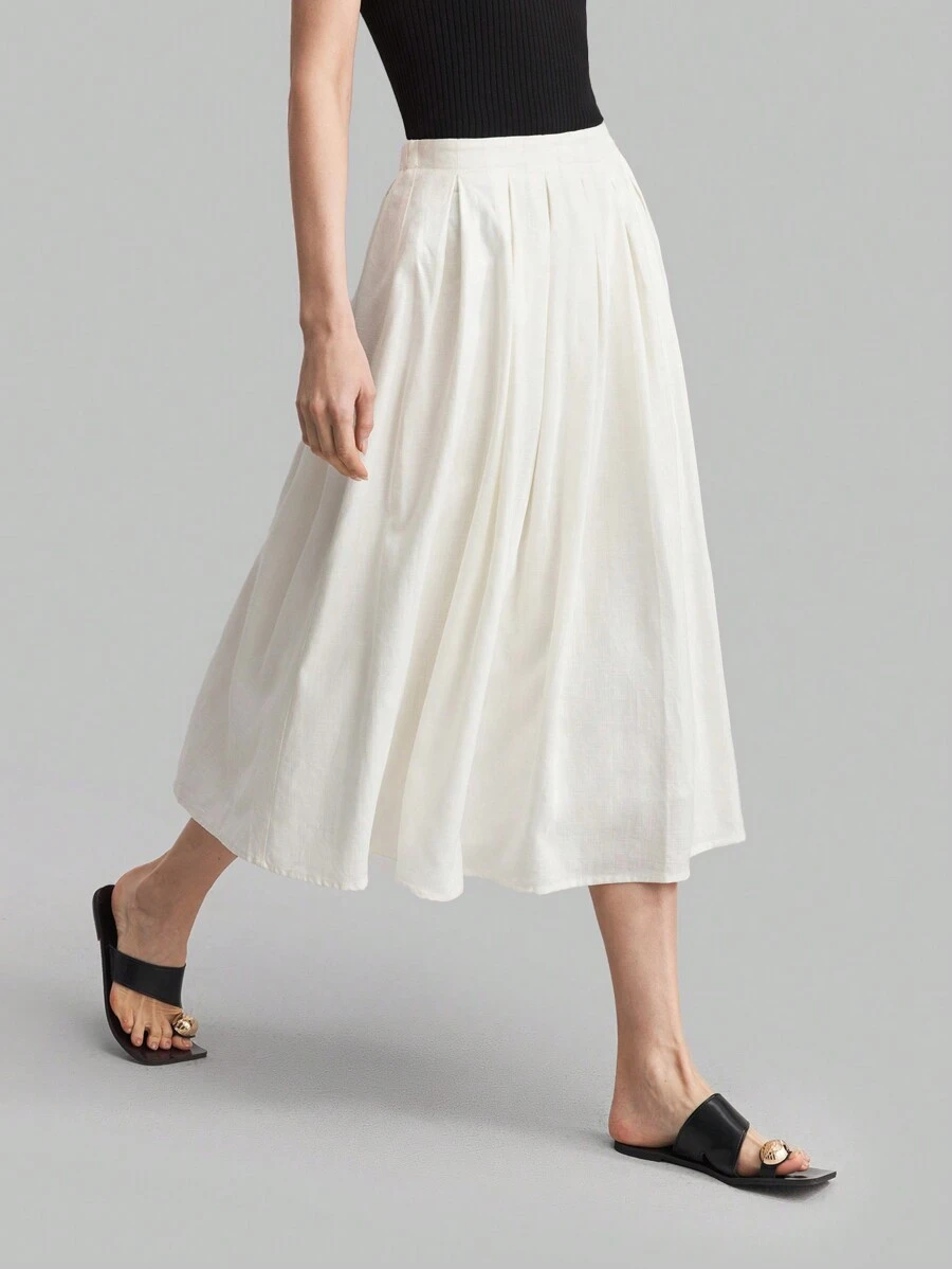 Ontre Falda casual para mujer de unicolor y sencillo - Blanco - Ver 1