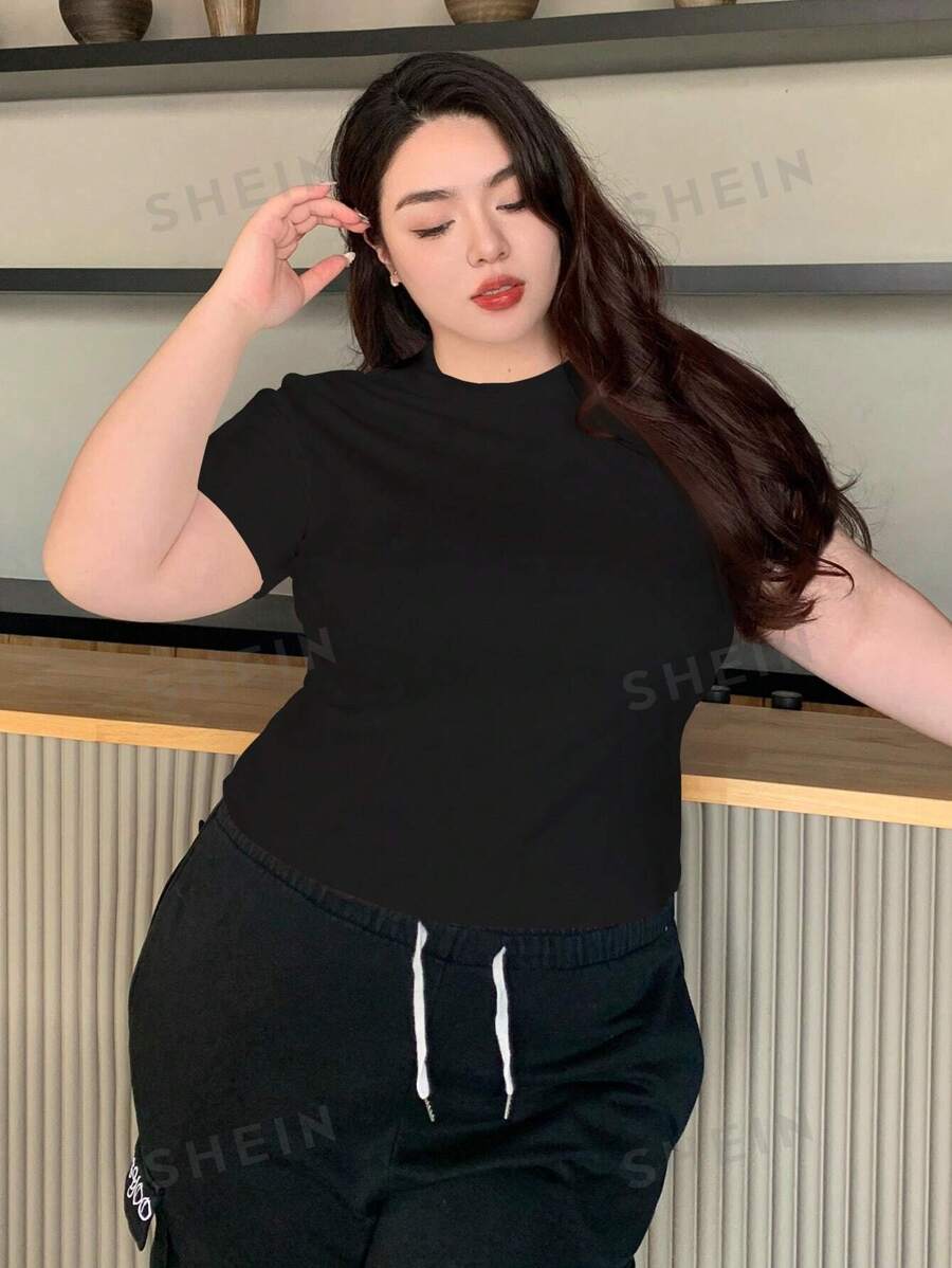 Dazy Plus Camiseta básica de cuello redondo de talla grande para verano