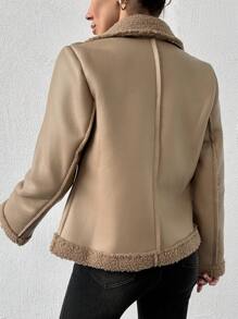 EURMUSE Women's Double Breasted Fleece Jacket - Mocha Brown - View 2