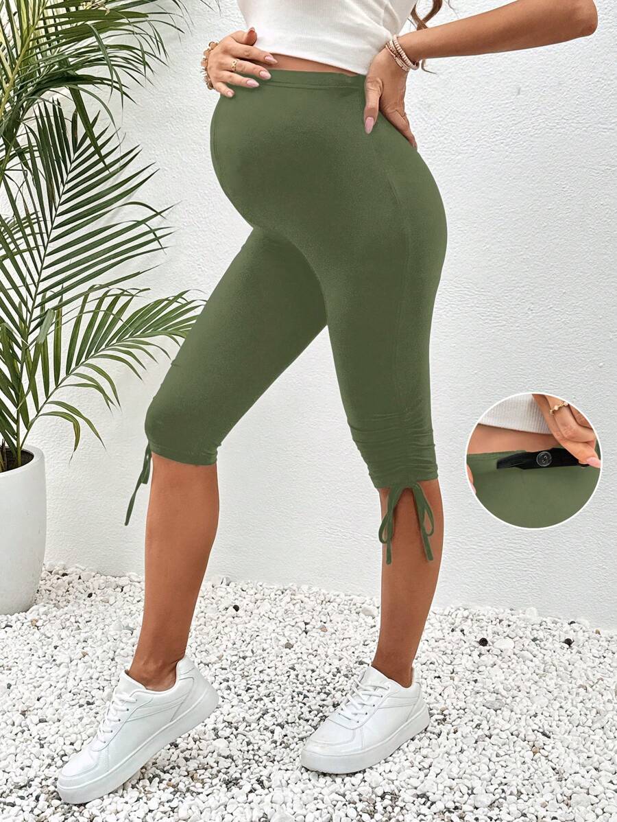 SHEIN Maternity Capri Leggings With Drawstring Hem