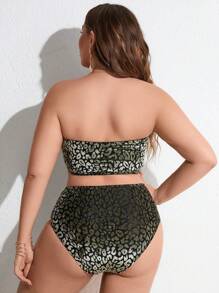 SHEIN Swim Curve 大尺碼女款印花簡約日常無肩帶比基尼套裝 - 彩色 - 查看 2