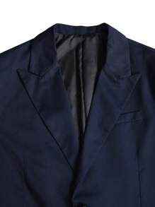 Manfinity Mode Men's Solid Color Suit Set With Jacket And Pants - Navy Blue - View 4