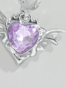 ROMWE Kawaii 1 cặp hoa tai mặt dây chuyền hình trái tim cánh quỷ tím theo phong cách Gothic Châu Âu và Mỹ ngày lễ tình nhân Valentine, Mẹ, Mẹ, Ngày của Mẹ, Quà tặng - Màu tím - Xem 6