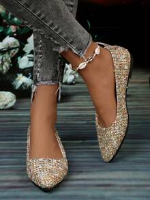 女士時尚透氣平底鞋，舒適防滑 - 杏色 - 查看 1