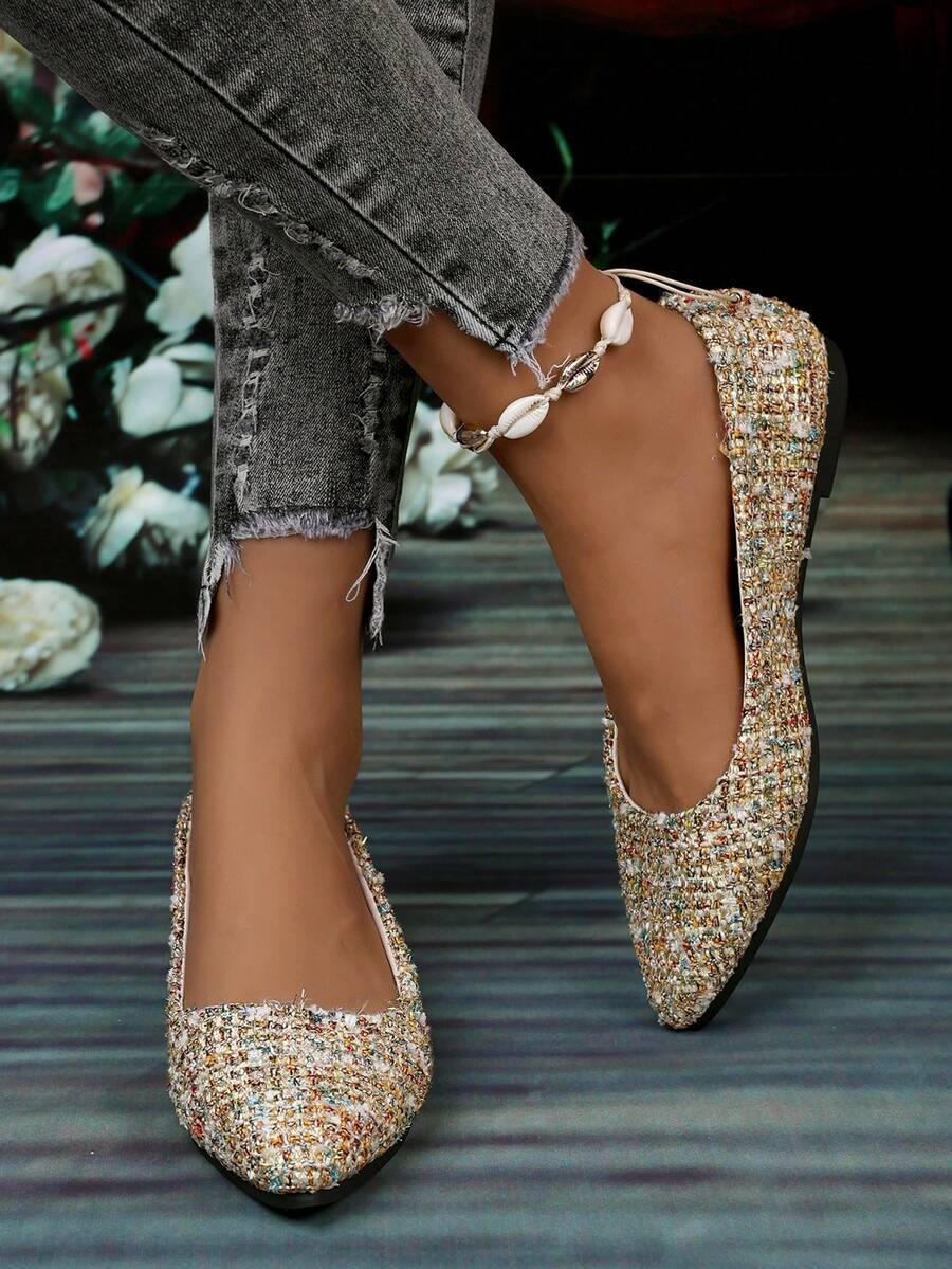 女士時尚透氣平底鞋，舒適防滑 - 杏色 - 查看 1