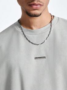 AXEPEAK 男士夏季休闲短袖字母印花T恤，时尚，适合外出，朋友聚会，适合街头潮流 - 淺灰色 - 查看 5