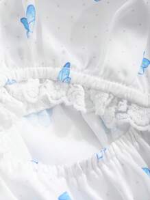 DAZY 蝴蝶全印花和刺繡蕾絲裝飾中空Cami上衣和短褲睡衣套裝 - 白色 - 查看 9