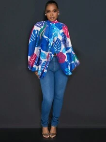 Zolique Women's Colorful Random Printed Casual Daily Shirt Fall Cloth For Women - Blue - View 1