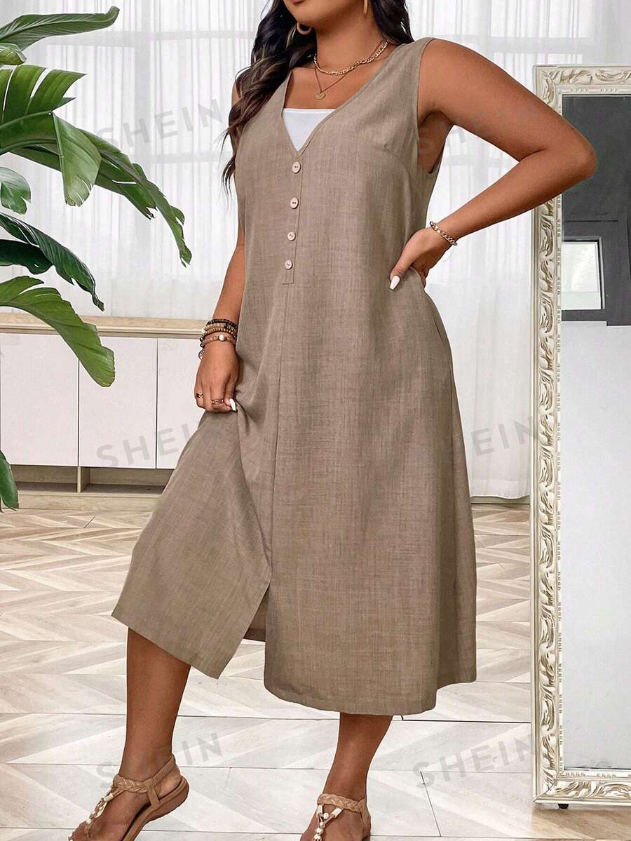 SHEIN LUNE Elegant PlusSize Linen Sleeveless Dress SHEIN EUR