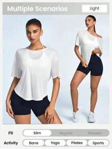 Easithlete Crew Neck Solid Color Short Sleeve Sports T-Shirt For Summer - White - View 4