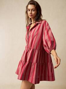 Bohemela 红色条纹彼得潘领女士度假连衣裙 - 彩色 - 查看 5