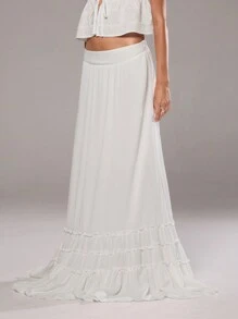 Aloruh Women's White Casual Ruffle Hem Skirt - White - View 5