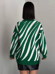 SHEIN Cottnline Round Neck Drop Shoulder Sweater - Green - View 2