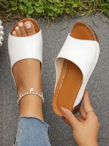 Giày sandal hở mũi đế dày màu trắng thời trang dành cho nữ cỡ lớn, size 36-45, phù hợp cho giao dịch xuyên biên giới, thích hợp sử dụng hàng ngày và ngoài trời, kiểu dáng La Mã, nhẹ, thoải mái, đa năng, gót đế xuồng và đế dày, trang phục mùa xuân hè. - trắng - Xem 5