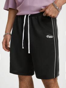 Manfinity VCAY Men's Loose Knitted Shorts With Double Side Zipper, Hip-Hop Style, For Summer