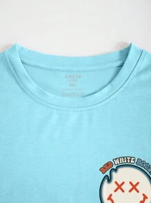 INAWLY 大码卡通字母图案夏季休闲短袖 T 恤 RED WHITE BOOZY - 淺藍色 - 查看 4