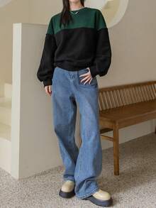 DAZY Hai âm Thả vai Áo nỉ Without Tee - màu đen - Xem 7