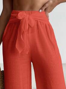SHEIN Swim Women's Beach Casual Solid Color Kaftan Wide Leg Pants Summer - Orange - View 5