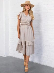 SHEIN LUNE Women's Spring/Summer Multilayered Frill Design Princess Style Elegant Casual Fashionable Holiday Dress
