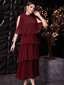 Modelyn Burgundy Red Women's Solid Color Ruffle Ruffle Party Dress Long Evening Dresses - Burgundy - View 3