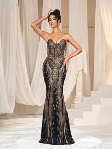 Faeriesty Paillettenbesetztes Blumen-Fransen-Partykleid