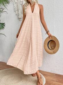 Breezaya Đầm dây cổ chữ V không tay màu trơn thời trang dành cho nữ - Màu Khaki - Xem 1