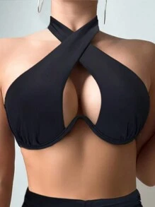 Swim SXY Top de bikini à bretelles croisées ajouré, avec armatures, pour l'été