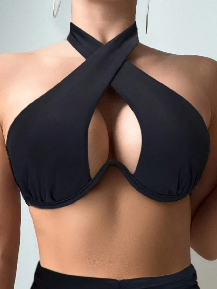 Swim SXY Top de bikini à bretelles croisées ajouré, avec armatures, pour l'été