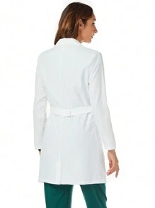 TaskEZ Women's White Scrub 3 Pockets Back Adjustable Waist Slimming Lab Coat/Modern Classic Fit